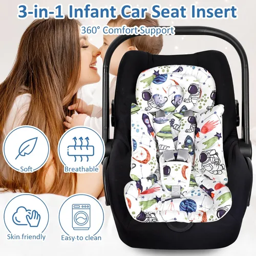 Miniatura 6 de Inserto de asiento de automóvil infantil con cojín extraíble para bebé, inserto reversible para asiento de automóvil recién nacido para soporte