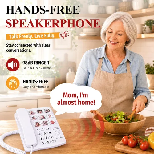 Miniatura 4 de Uvital Teléfono de botón grande para personas mayores, teléfono fijo con cable con 9 botones grandes de marcación de un solo toque, llamadas