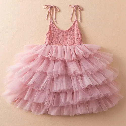 Miniatura 3 de Vestido de princesa sin mangas con tirantes y flores para niñas