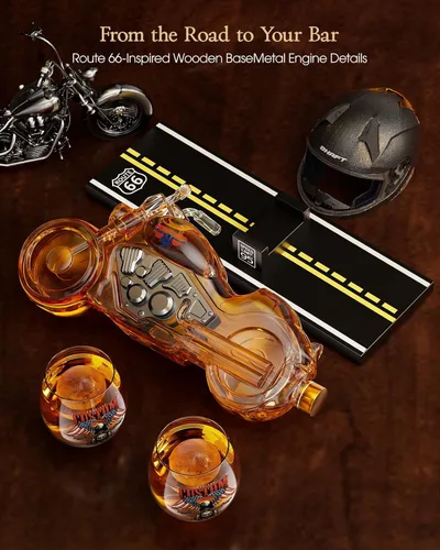 Miniatura 4 de Kollea Regalos de cumpleaños para hombres, papá, juego de decantador de whisky de motocicleta con 2 vasos, dispensador de licor para bar en casa