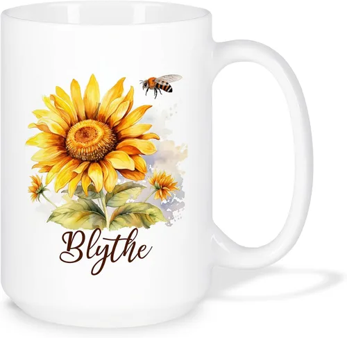 Taza personalizada para amantes de los girasoles con nombre, regalos personalizados para amantes de las flores, taza de café de cerámica con