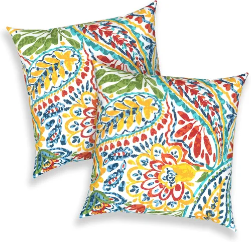 Miniatura 836 de Juego de 2 almohadas para exteriores de 16 x 16 pulgadas, repelentes al agua con interiores, para muebles de patio, hogar, jardín, geometría bohemia