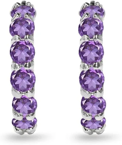 Miniatura 5 de Sterling Silver Genuine, Simulated or Created Gemstone Small Round 18mm Huggie Hoop Earrings for Women