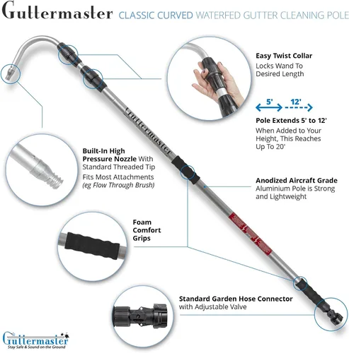 Miniatura 2 de Guttermaster GM-CUR - Poste telescópico clásico de alimentación de agua con extremo curvo, se conecta a la mayoría de mangueras de jardín,