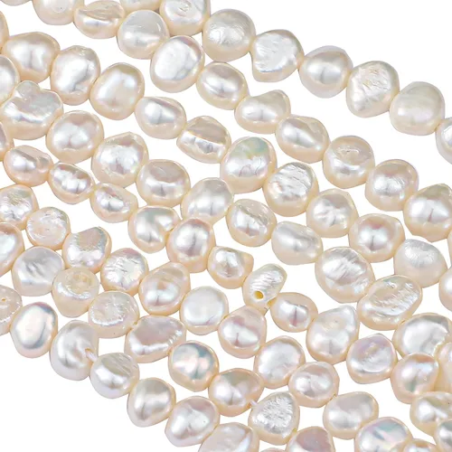 Miniatura 8 de 2 hebras de perlas naturales de agua dulce de 0.157-0.197 in, 0.197-0.236 in, perlas irregulares cultivadas barrocas blancas para hacer joyas