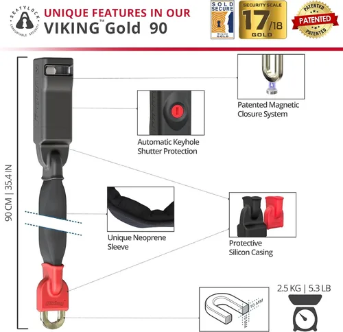Miniatura 6 de Seatylock Viking - Cerradura de cadena para bicicleta con llave, magnética, patentada, clasificada segura, segura, antirrobo, cerradura inteligente