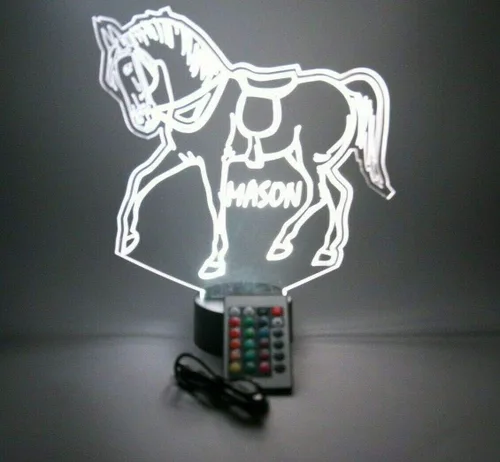Miniatura 3 de MIRROR MANIA Lámpara LED de luz LED con nombre personalizado, luz nocturna grabada para caballos corriendo, jinete, semental, lámpara de mesa – It's