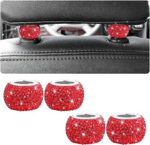 Miniatura 9 de BELOMI Paquete de 4 collares para reposacabezas de automóvil, collares brillantes para reposacabezas de automóvil, decoración de anillos, collares