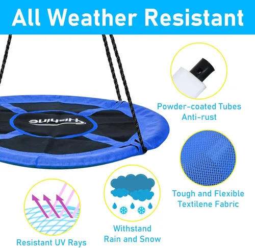 Miniatura 3 de Columpio de árbol de platillo de 43 pulgadas para niños, columpio redondo de textileno duradero, resistente, impermeable y resistente a todo