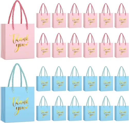 Miniatura 8 de Honoson 30 mini bolsas de regalo con asa de 4 x 2.75 x 4.5 pulgadas, pequeña bolsa de agradecimiento de papel de aluminio para boda, baby shower