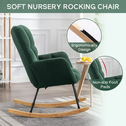 Miniatura 3 de Silla mecedora moderna para cuarto de bebé, silla deslizadora tapizada con respaldo alto, sillón de acento mecedor con patas de madera maciza