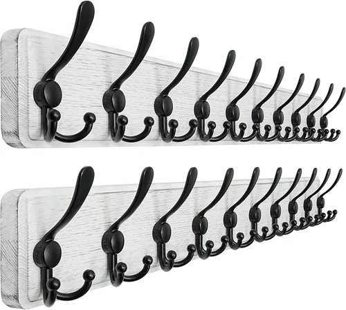 Miniatura 10 de Dseap Perchero de Pared Montado - 5 Ganchos Triangulares, Resistente, Perchero de Pared de Madera para Abriggos, Sombreros, Chaquetas, Ropa, Negro