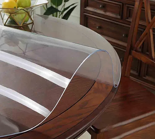 Miniatura 3 de Protector redondo de plástico transparente para mesa de muebles, cubierta circular de vinilo, impermeable, PVC, resistente al agua, al calor