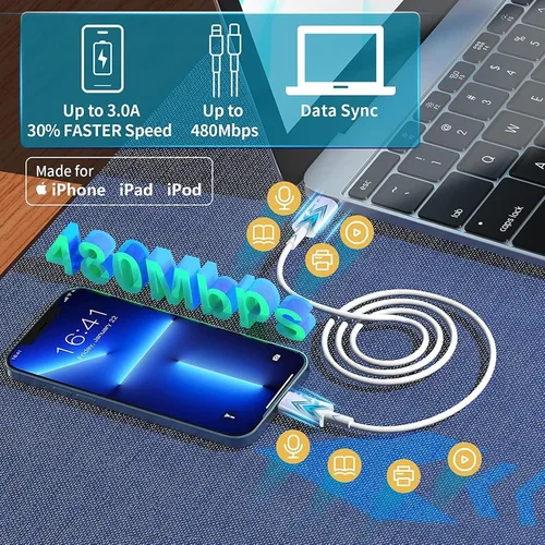 Miniatura 6 de Cargador de carga rápida para iPhone 17 de 10 pies, adaptador de bloque de carga rápida USBC de 20 W con cable USB C a USB C de 10 pies de largo