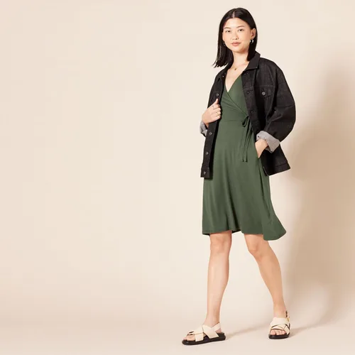 Miniatura 4 de Tienda Essentials - Vestido de manga corta para mujer, estilo cruzado falso