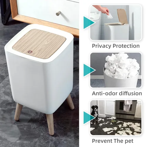Miniatura 4 de Basurero de baño con tapa, de 2.6 galones, moderno para oficina, cerca del escritorio, para dormitorio, con parte superior a presión, cubo de basura