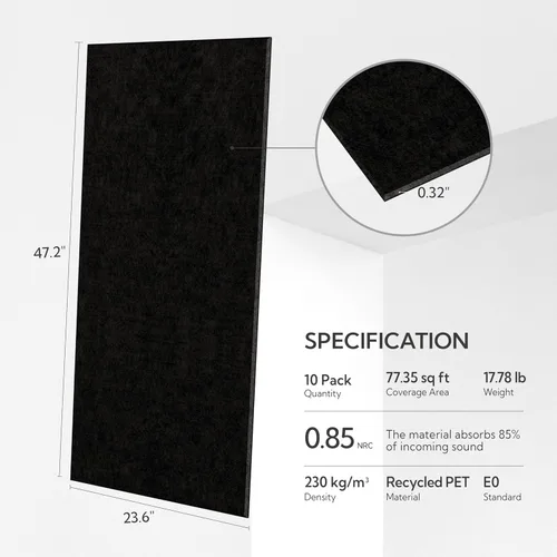 Miniatura 2 de Olanglab Paquete de 10 paneles acústicos de pared, 48 x 24 pulgadas por cada panel acústico, absorbentes de sonido, para estudio en casa y oficina