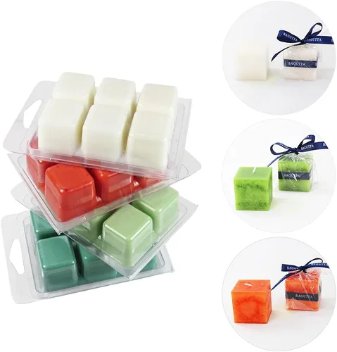 Miniatura 5 de 50 paquetes de moldes de cera derretida, recipientes de cera derretida, bandeja de plástico transparente de 6 cavidades para velas de cera derretida