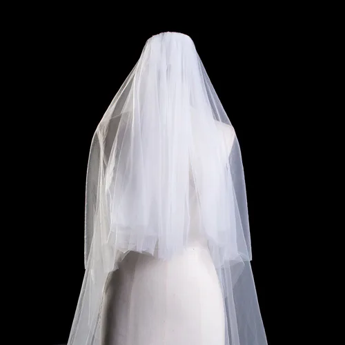 Miniatura 5 de Kercisbeauty 3M 2T suave tul transparente catedral boda velo de encaje doble capa gota con peine para novia vestido de pelo marfil