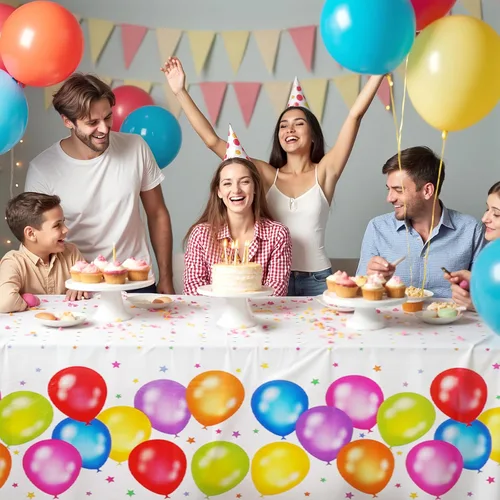 Miniatura 7 de Paquete de 3 manteles de globos coloridos, desechables, de plástico multicolor, 54 x 108 pulgadas, rectangular, para picnic, fiesta de cumpleaños