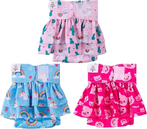 Miniatura 22 de CuteBone Pañales para perras con faldas, paquete de 3 vestidos reutilizables para cachorros, pantalones para el período de ciclo de calor QBD11M