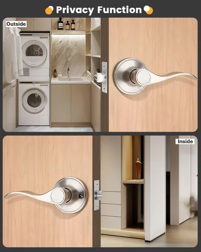 Miniatura 5 de Gobrico - Paquete de 8 manijas de puerta de paso de níquel satinado, para puertas interiores, para armario y pasillo, con estilo de caída