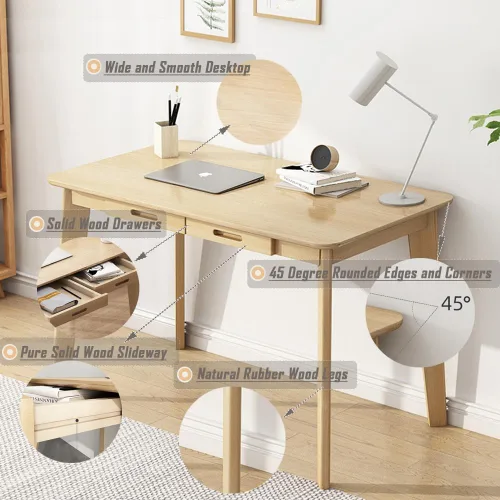 Miniatura 6 de IOTXY Escritorio de Escritura de Madera Maciza - Mesa de Trabajo de Oficina en Casa con Cajón, Mesa de Trabajo y Estudio para Computadora Portátil