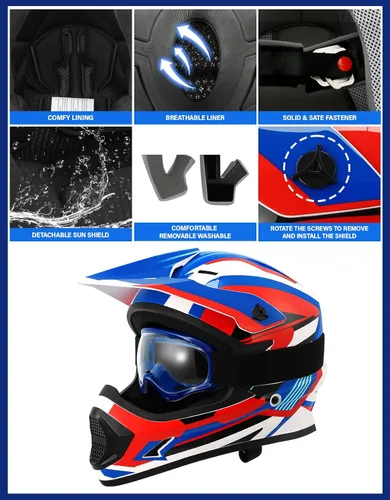 Miniatura 4 de SLMOTO - Casco de motocicleta para niños, aprobado DOT, casco de motocross para niños y jóvenes, todoterreno, casco de bicicleta de tierra, casco