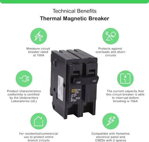 Miniatura 2 de Square D by Schneider Electric HOM2100CP Disyuntor de 100 amperes, de dos polos, para el hogar. 2 polos, 120/240 V CA, capacidad de ruptura de 10