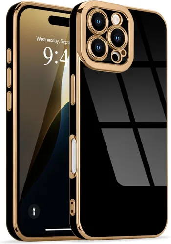 Miniatura 167 de Lafunda Diseñada para iPhone 13 Pro, fundas lujosas con chapado lindo para mujeres y niñas, elegante borde dorado, a prueba de golpes, TPU con funda