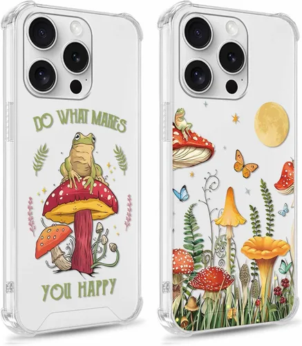 Miniatura 9 de Paquete de 2 fundas transparentes para iPhone 11 Pro de 5.8 pulgadas, diseño de hongos y mariposa, rana, funda protectora suave y delgada a prueba