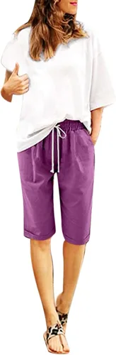 Miniatura 32 de Pantalones cortos sólidos con control de barriga, casuales, con cordón, cómodos, para mujer, pantalones cortos ligeros de verano para correr 2023