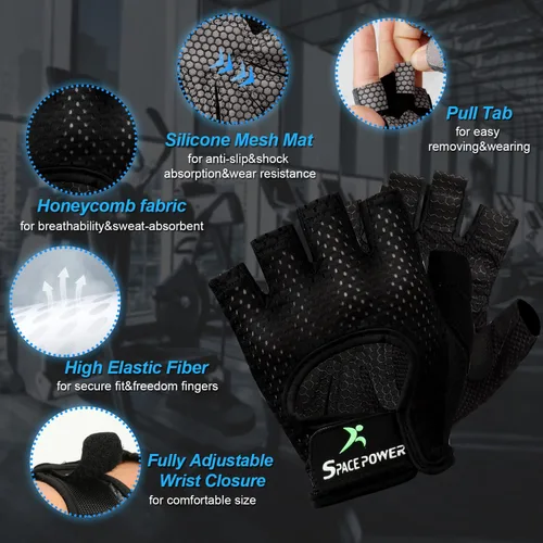 Miniatura 2 de spacepower Guantes de Entrenamiento - Guantes de Gimnasio Ligeros y Transpirables para Ejercicio de Hombres y Mujeres Negro