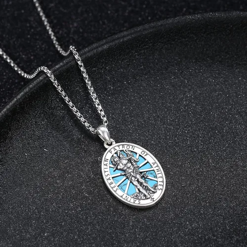 Miniatura 252 de Collar de plata de ley 925 con medalla de San Patrón, colgante de protección católica, amuleto, joyería religiosa para hombres y mujeres