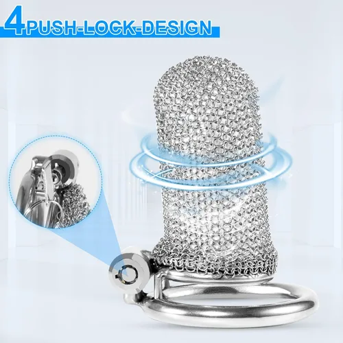 Miniatura 5 de Chastity Device - Juego de 3 anillos y bloqueo invisible de malla metálica para pene para adultos, juguetes sexuales BDSM, dispositivos de bondage