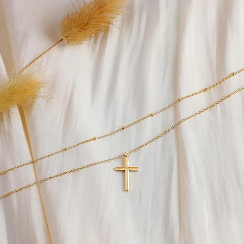 Miniatura 22 de Fettero - Collar con dije de cruz de fe, chapado en oro de 14 K, cadena fina, minimalista, simple, pequeña, para oración, regalo de joyería religiosa