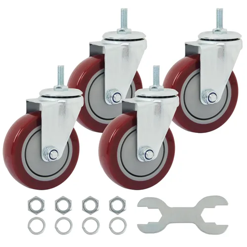 Miniatura 8 de Finnhomy Ruedas giratorias de 2 pulgadas, ruedas de vástago roscado resistentes de 3/8 a 16 x 1 con freno, juego de 4 ruedas de poliuretano de alta