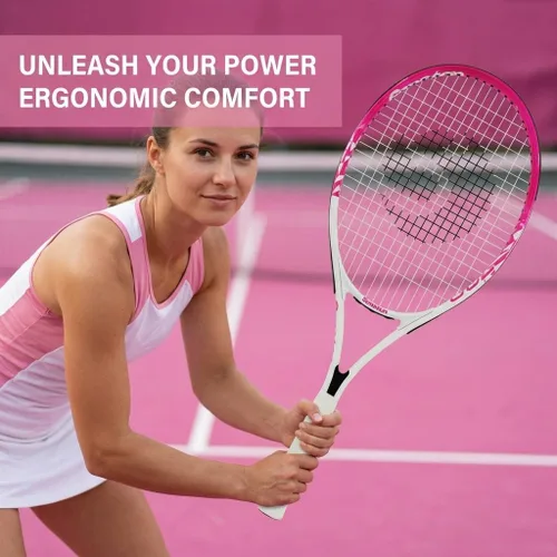 Miniatura 3 de Senston 27 inch Tennis Racket for Adults 1 Pack Tennis Racket Set Tennis Overgrip, Vibration Damper Blanco Rosa