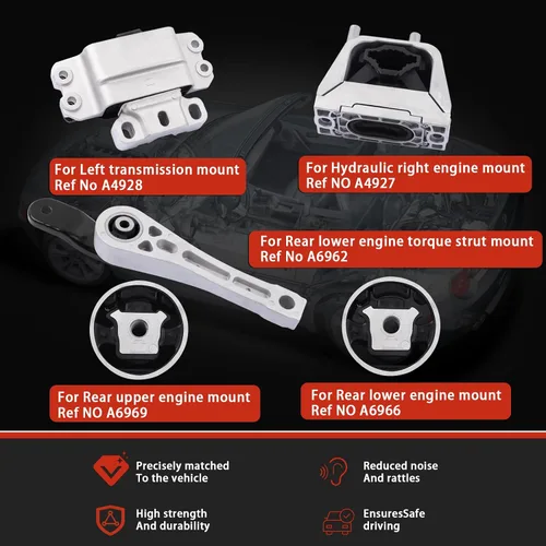 Miniatura 2 de Kit de 5 piezas de soporte de motor y transmisión para Jetta 2.0L 2005-2010 Beetle 2.5L 2006-2014 Golf 2.5L 2012-2014 Passat 2006-2009 Rabbit