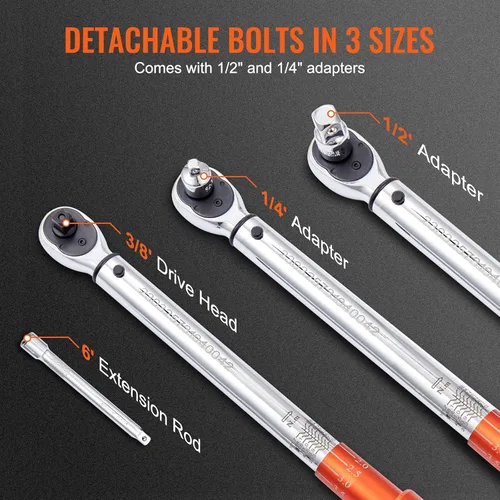Miniatura 5 de VEVOR Llave Dinamométrica de Clic de Accionamiento de 3/8 Pulgadas 10-80ft.lb/14-110n.m, Juego de Llaves Dinamométricas Ajustables de Doble