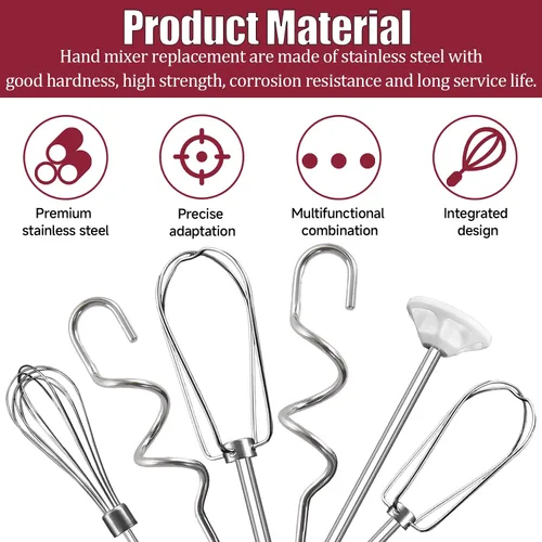 Miniatura 2 de Accesorios de batidor para batidora de mano para Kitchenaid, batidor, ganchos para amasar y varilla para mezclar líquidos, accesorios de acero