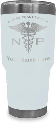 Miniatura 10 de LaserGram NP Nurse Practioner - Vaso aislado al vacío de 20 onzas, grabado personalizado incluido (negro)