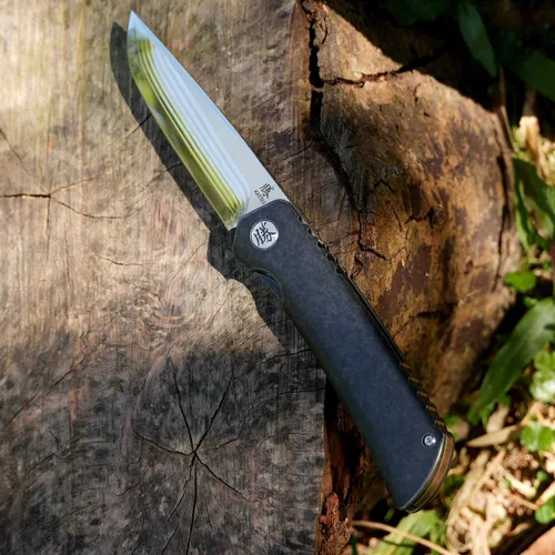 Miniatura 6 de KATSU Navaja de bolsillo japonesa plegable, hoja de acero ZDP-189 de 17 capas con molino convexo, mango y clip de aleación de titanio, traba, funda