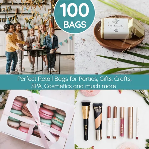Miniatura 5 de Choice Marts 100 bolsas de plástico verde azulado con asas, 12 x 15 pulgadas, bolsas de regalo de color verde azulado brillante de 2 mil de grosor