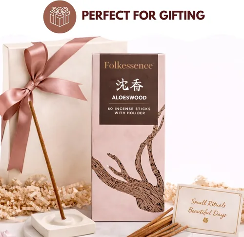 Miniatura 6 de Folkulture Varillas de incienso japoneses Paquete de 60 inciensos de madera de aloe premium Sin carbón, sin humo negro Aroma amaderado