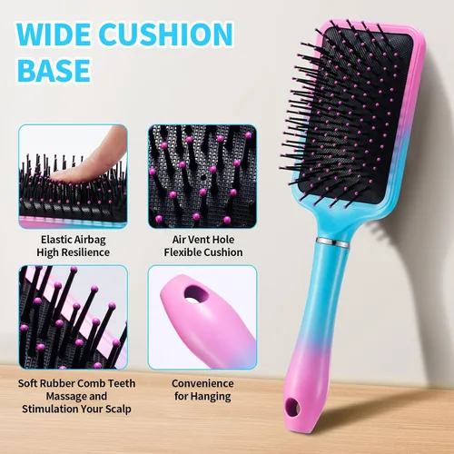 Miniatura 2 de Juego de cepillos de pelo antiestáticos para masaje, cepillo ovalado para mujeres, 4 piezas, cepillo desenredante y peine para el cabello