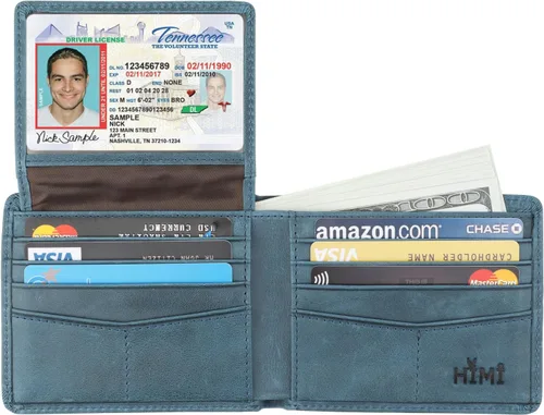 Miniatura 18 de HIMI - Cartera elegante de cuero auténtico para hombre, con bloqueo de interferencia de radiofrecuencia (RFID), con 2 ventanas para identificación