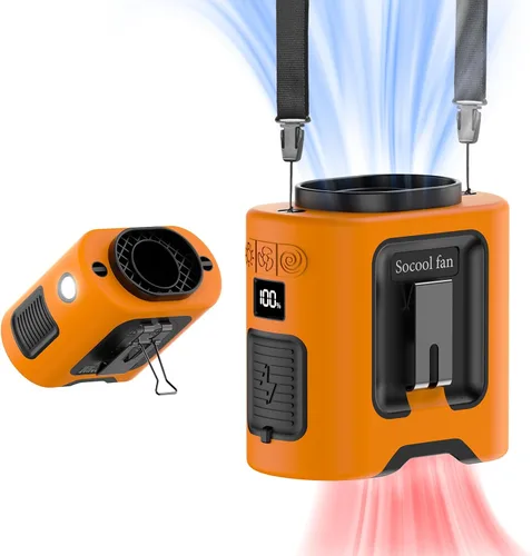 Miniatura 16 de Socool - Ventilador portátil de 10 000 mAh, clip para cinto, batería recargable, 5 velocidades, linterna, para el cuello, manos libres, 40 horas