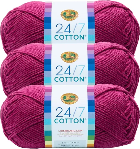 Miniatura 106 de Lion Brand Yarn, Hilo ligero mercerizado de algodón 24/7 para tejer, ganchillo y manualidades, Almirante, 1 paquete, 185 yardas de fibra natural