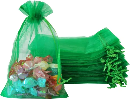 Miniatura 15 de Paquete de 50 bolsas de organza de regalo con cordón verde de 4 x 6 pulgadas para baby shower, Navidad, cumpleaños de bebé, recuerdo de fiesta